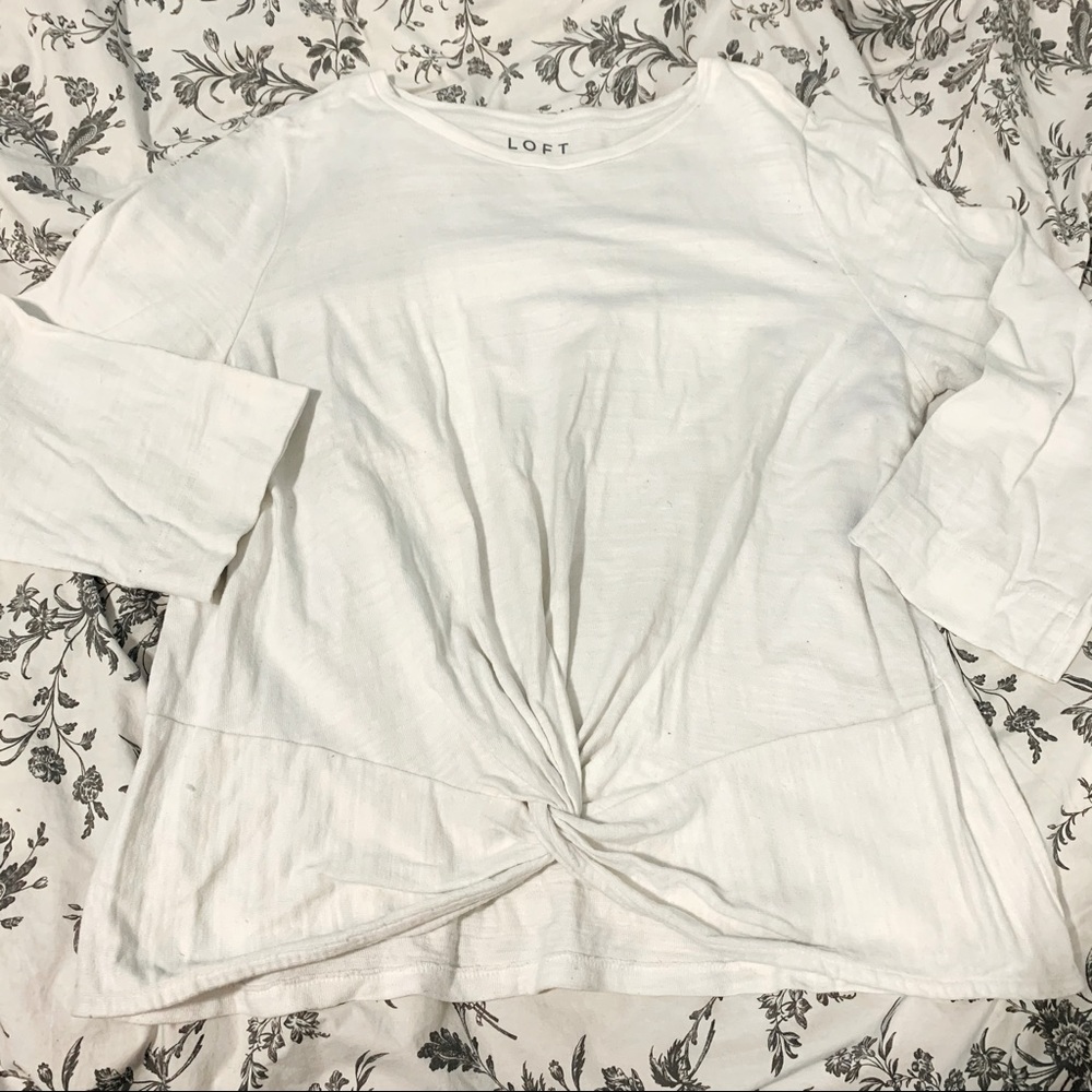 LOFT White Long Sleeve Knot Front Tee